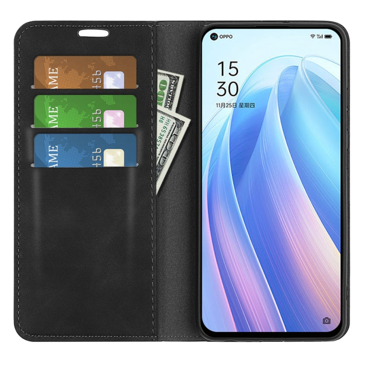 For OPPO Reno 7 5G Retro-skin Magnetic Suction Leather Phone Case(Black) - OPPO & vivo Accessories by buy2fix | Online Shopping UK | buy2fix