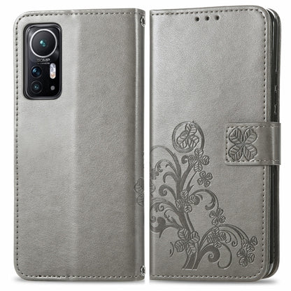 For Xiaomi 12 Four-leaf Clasp Embossed Leather Phone Case(Grey) - Xiaomi Accessories by buy2fix | Online Shopping UK | buy2fix