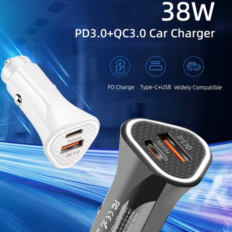 TE-P23 38W PD 20W USB-C / Type-C + QC3. 0 USB Triangle Car Charger + USB to 8 Pin Data Cable, Length: 1m(White) - Car Charger by buy2fix | Online Shopping UK | buy2fix