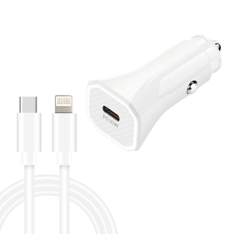 TE-P2 PD20W USB-C / Type-C Car Charger with Type-C to 8 Pin Data Cable(White) - Car Charger by buy2fix | Online Shopping UK | buy2fix