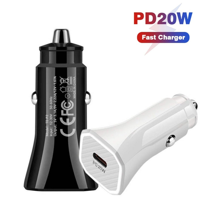 TE-P2 PD20W USB-C / Type-C Car Charger with Type-C to Type-C Data Cable(White) - Car Charger by buy2fix | Online Shopping UK | buy2fix