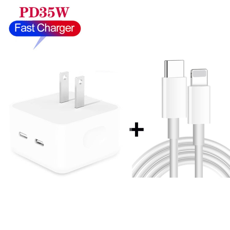 PD 35W Dual USB-C / Type-C Ports Charger with 1.5m Type-C to 8 Pin Data Cable, US Plug - Apple Accessories by buy2fix | Online Shopping UK | buy2fix