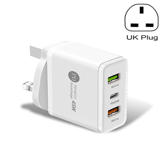 45W PD3.0 + 2 x QC3.0 USB Multi Port Quick Charger, UK Plug(White) - USB Charger by buy2fix | Online Shopping UK | buy2fix