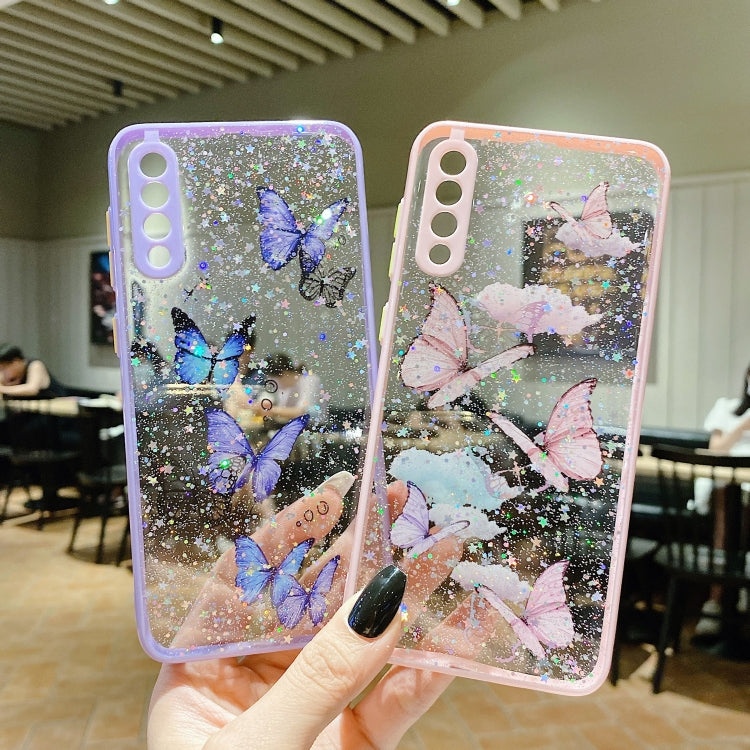 For Samsung Galaxy S22 5G Color Butterfly Glitter Epoxy TPU Phone Case(Green) - Galaxy S22 5G Cases by buy2fix | Online Shopping UK | buy2fix