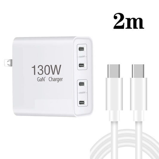 130W USB-C/Type-C Four Port GaN Charger with 2m USB-C/Type-C to USB-C/Type-C Data Cable Set EU / UK / AU / US Plug - Cable & Adapter by buy2fix | Online Shopping UK | buy2fix