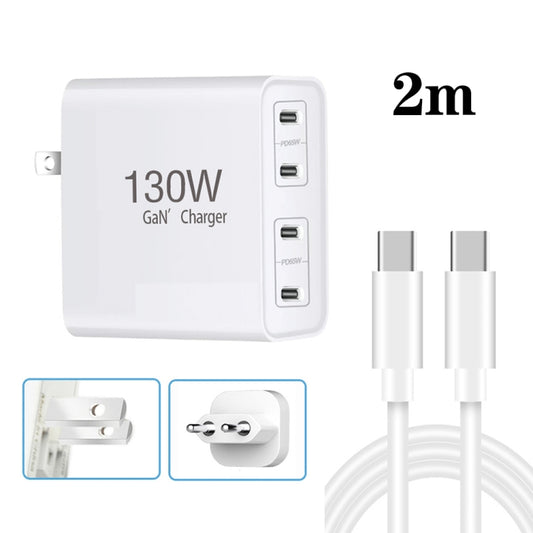 130W USB-C/Type-C Four Port GaN Charger with 2m USB-C/Type-C to USB-C/Type-C Data Cable Set EU / UK / AU / US Plug - Cable & Adapter by buy2fix | Online Shopping UK | buy2fix