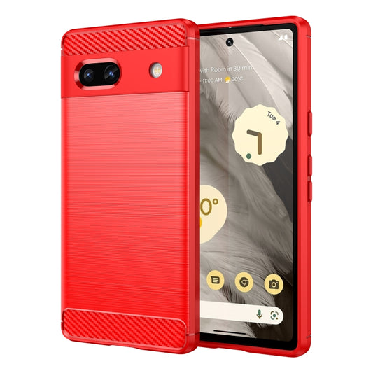 For Google Pixel 7a Brushed Texture Carbon Fiber TPU Phone Case(Red) - Google Cases by buy2fix | Online Shopping UK | buy2fix