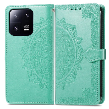 For Xiaomi 13 Mandala Flower Embossed Leather Phone Case(Green) - 13 Cases by buy2fix | Online Shopping UK | buy2fix