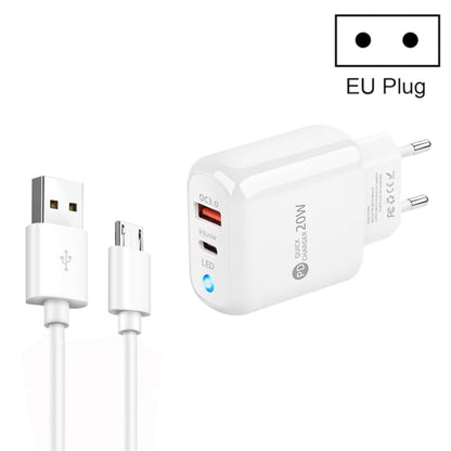 PD04 Type-C + USB Mobile Phone Charger with USB to Micro USB Cable, EU Plug(White) -  by buy2fix | Online Shopping UK | buy2fix