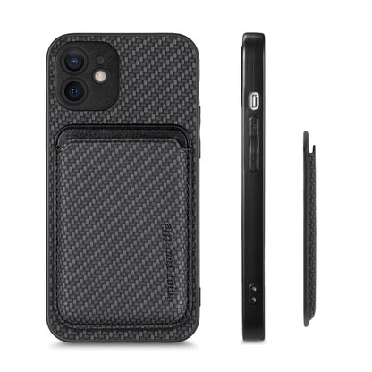 For iPhone 12 Carbon Fiber Leather Card Magsafe Magnetic Phone Case(Black) - iPhone 12 / 12 Pro Cases by buy2fix | Online Shopping UK | buy2fix