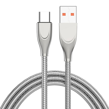 ENKAY ENK-CB132 USB to USB-C / Type-C Carbon Steel Hose Spring 6A Supper Fast Charging Data Cable, Length:2m(Silver) -  by ENKAY | Online Shopping UK | buy2fix
