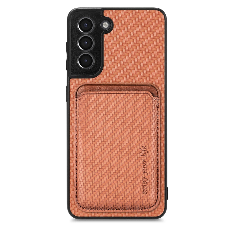 For Samsung Galaxy S21+ 5G Carbon Fiber Leather Card Magsafe Magnetic Phone Case(Brown) - Galaxy S21+ 5G Cases by buy2fix | Online Shopping UK | buy2fix