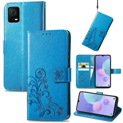 For TCL 405 Four-leaf Clasp Embossed Buckle Leather Phone Case(Blue) - More Brand by buy2fix | Online Shopping UK | buy2fix