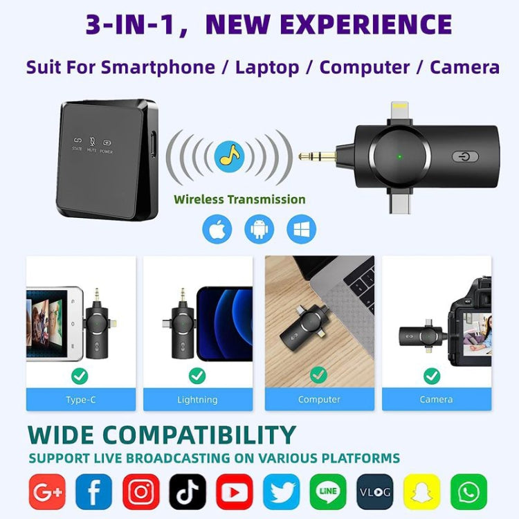 One by One 3 in 1 Mini Wireless Lavalier Microphone for iPhone / iPad / Android / PC Camera - Microphone by buy2fix | Online Shopping UK | buy2fix