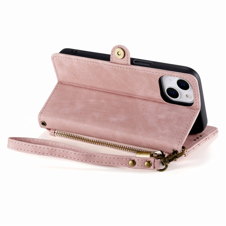 For iPhone 13 Pro Geometric Zipper Wallet Side Buckle Leather Phone Case(Pink) - iPhone 13 Pro Cases by buy2fix | Online Shopping UK | buy2fix