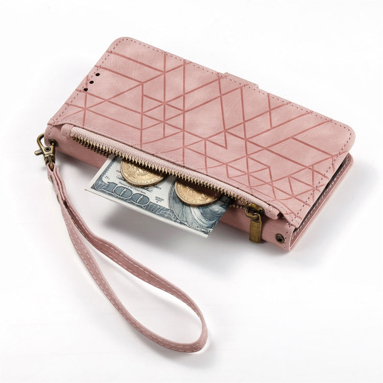 For iPhone 13 Pro Geometric Zipper Wallet Side Buckle Leather Phone Case(Pink) - iPhone 13 Pro Cases by buy2fix | Online Shopping UK | buy2fix