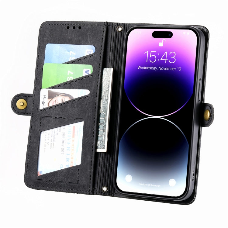 For iPhone 13 Pro Max Geometric Zipper Wallet Side Buckle Leather Phone Case(Black) - iPhone 13 Pro Max Cases by buy2fix | Online Shopping UK | buy2fix