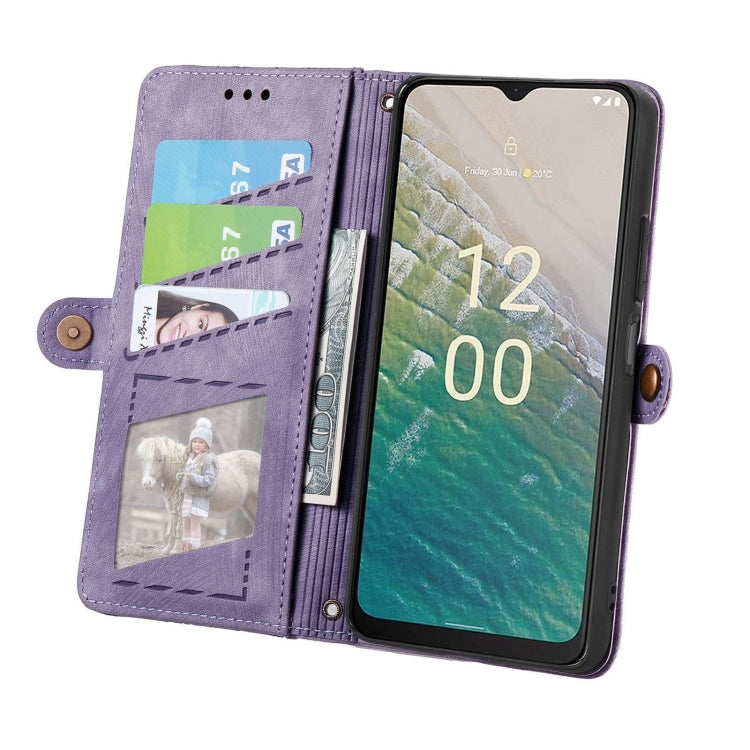 For Nokia C32 Geometric Zipper Wallet Side Buckle Leather Phone Case(Purple) - Nokia Cases by buy2fix | Online Shopping UK | buy2fix