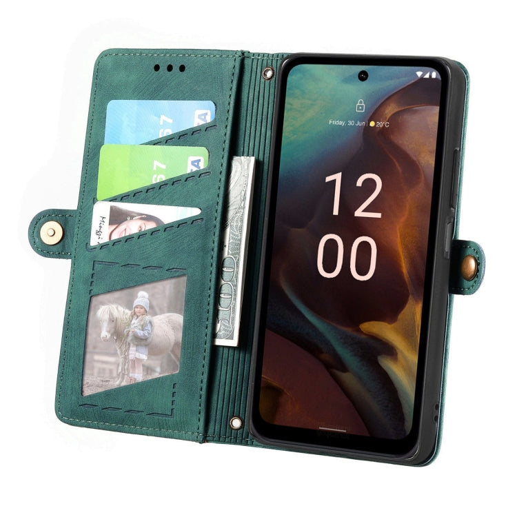 For Nokia XR21 Geometric Zipper Wallet Side Buckle Leather Phone Case(Green) - Nokia Cases by buy2fix | Online Shopping UK | buy2fix