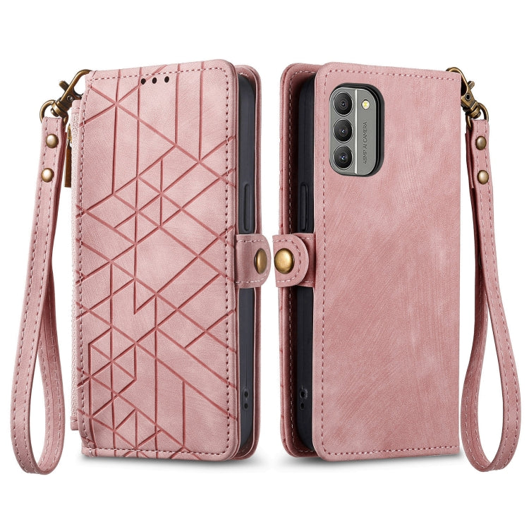 For Nokia X30 5G Geometric Zipper Wallet Side Buckle Leather Phone Case(Pink) - Nokia Cases by buy2fix | Online Shopping UK | buy2fix