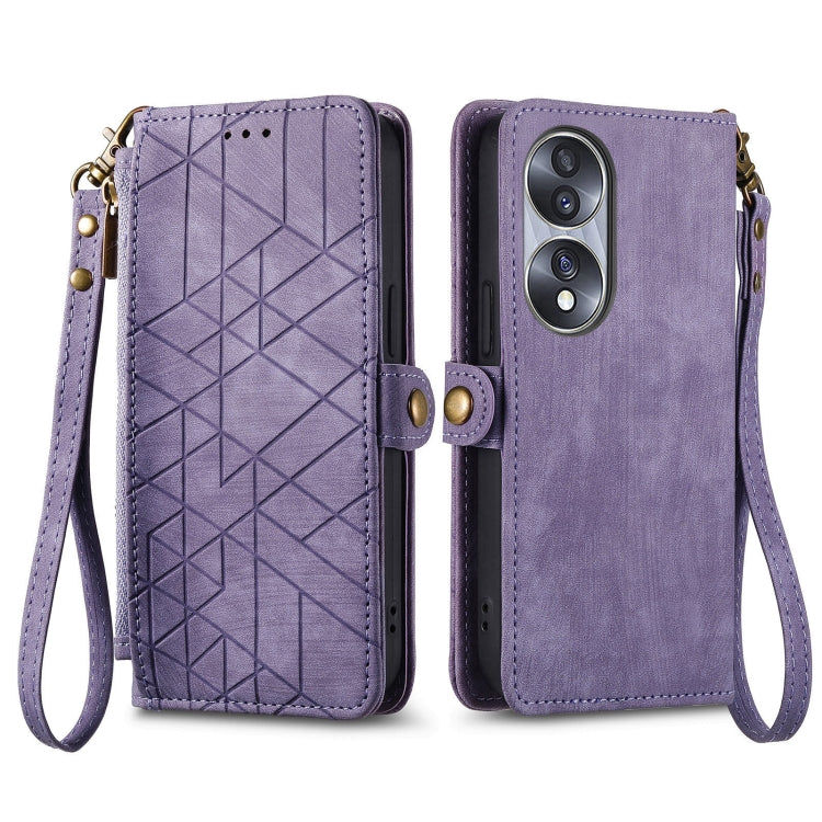 For Honor 70 Geometric Zipper Wallet Side Buckle Leather Phone Case(Purple) - Honor Cases by buy2fix | Online Shopping UK | buy2fix