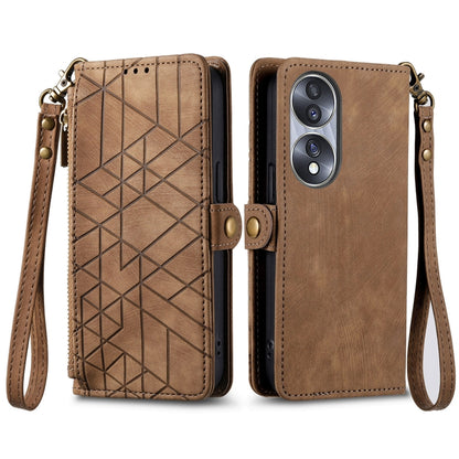 For Honor X8A Geometric Zipper Wallet Side Buckle Leather Phone Case(Brown) - Honor Cases by buy2fix | Online Shopping UK | buy2fix