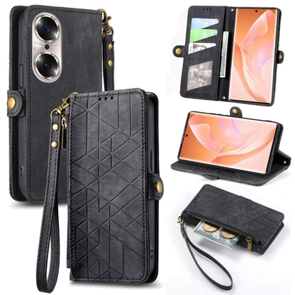 For Honor 60 Geometric Zipper Wallet Side Buckle Leather Phone Case(Black) - Honor Cases by buy2fix | Online Shopping UK | buy2fix