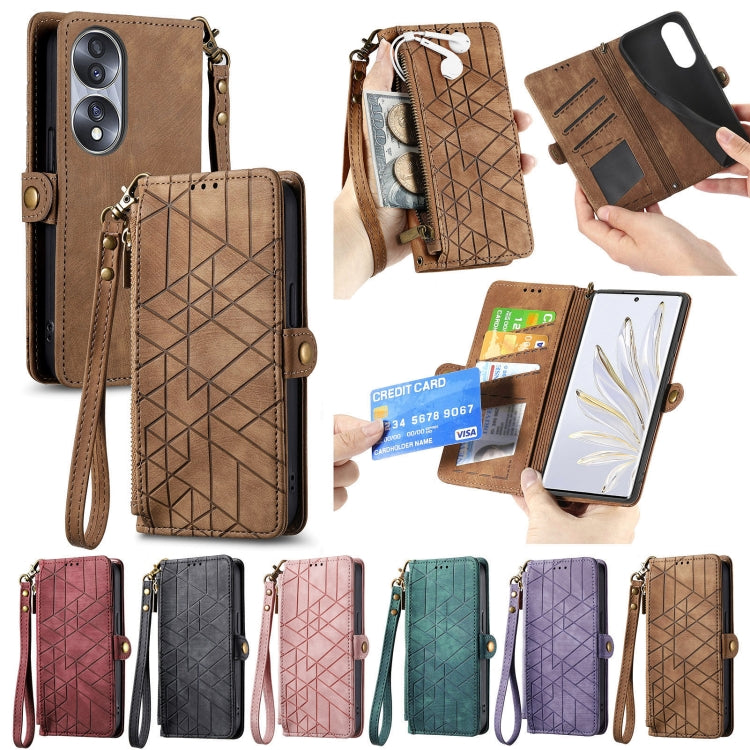 For Honor Magic5 Pro Geometric Zipper Wallet Side Buckle Leather Phone Case(Brown) - Honor Cases by buy2fix | Online Shopping UK | buy2fix