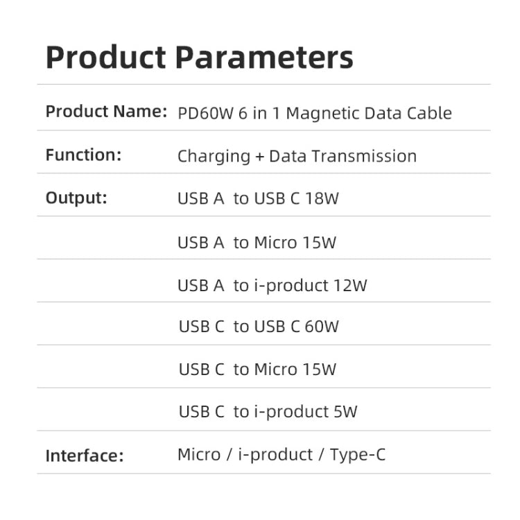 ENKAY 6-in-1 PD60W USB-A / Type-C to Type-C / 8 Pin / Micro USB Magnetic Fast Charging Cable, Cable Length:2m(Red) - Charging Cable & Head by ENKAY | Online Shopping UK | buy2fix