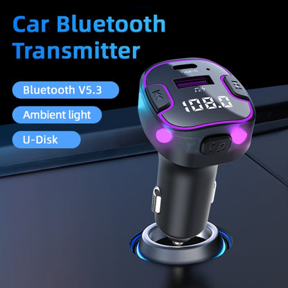 C49 With Type-C+USB Port FM Transmitter Car Bluetooth Adapter Ambient Light MP3 Music Player - Bluetooth Car Kits by buy2fix | Online Shopping UK | buy2fix