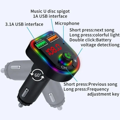 P6 Smart Bluetooth Calling Car Wireless MP3 Audio Device Colorful Ambient Lights Car Charger - Car Charger by buy2fix | Online Shopping UK | buy2fix