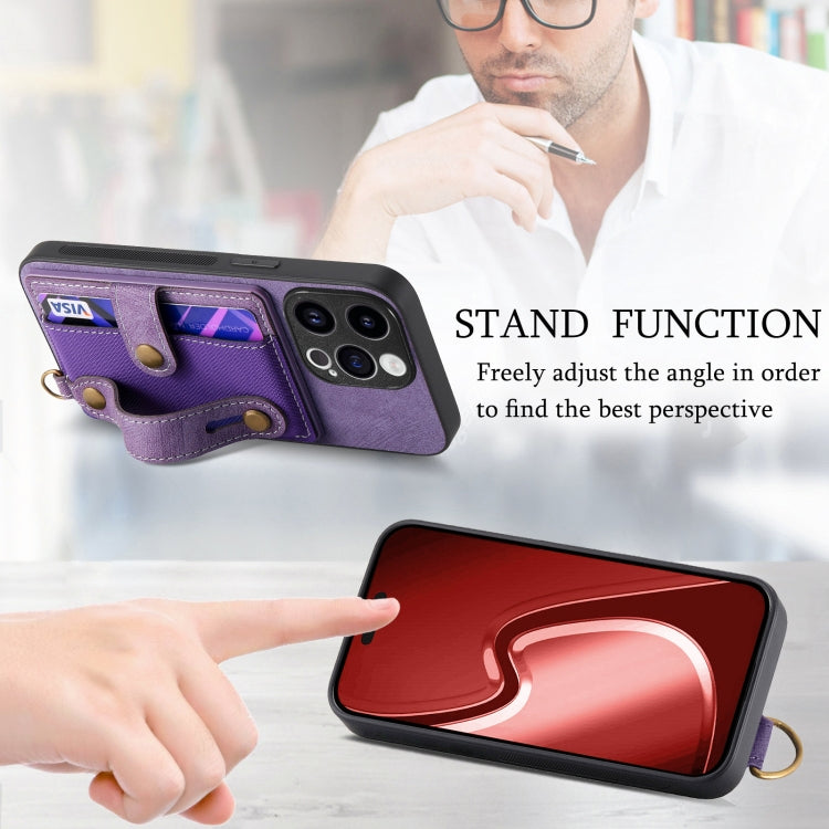 For iPhone 15 Pro Max Retro Cross Wristband Wallet Leather Back Phone Case(Purple) - iPhone 15 Pro Max Cases by buy2fix | Online Shopping UK | buy2fix