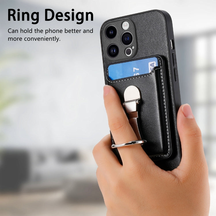 For iPhone 15 Pro Max Skin Feel Ring Holder Wallet Magnetic Phone Case(Black) - iPhone 15 Pro Max Cases by buy2fix | Online Shopping UK | buy2fix