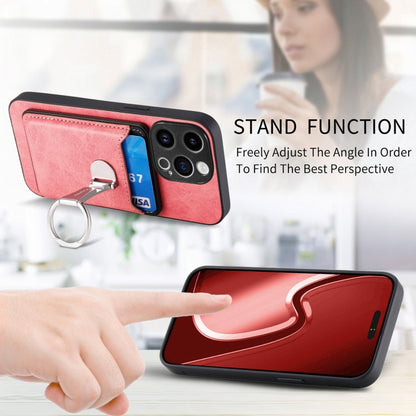 For iPhone 15 Pro Max Skin Feel Ring Holder Wallet Magnetic Phone Case(Pink) - iPhone 15 Pro Max Cases by buy2fix | Online Shopping UK | buy2fix