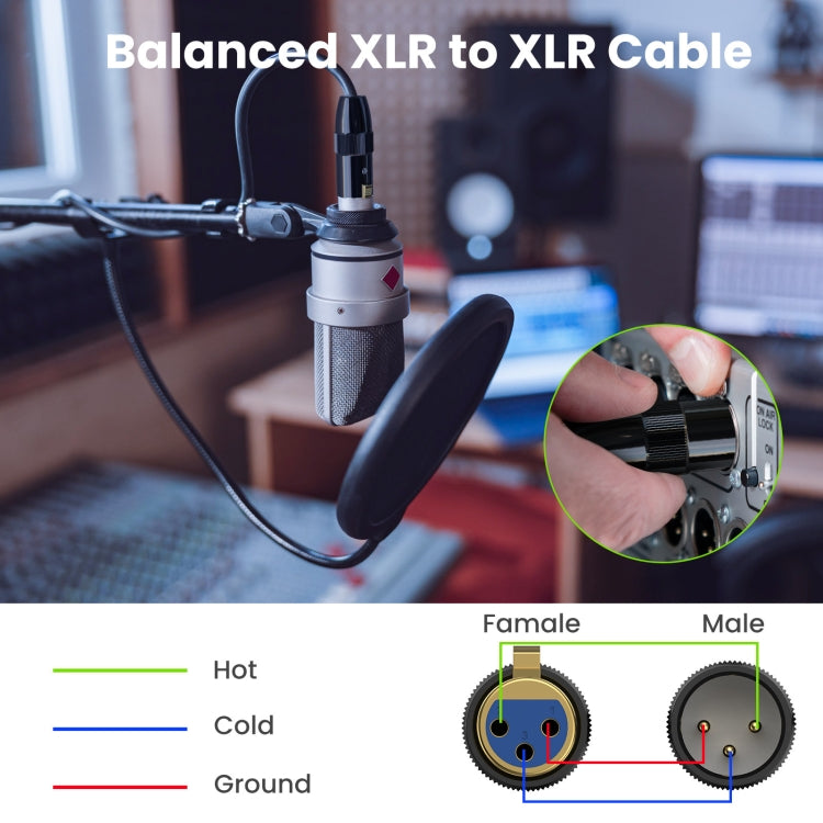 JUNSUNMAY XLR Male to Female Mic Cord 3 Pin Audio Cable Balanced Shielded Cable, Length:2m - Microphone Audio Cable & Connector by JUNSUNMAY | Online Shopping UK | buy2fix