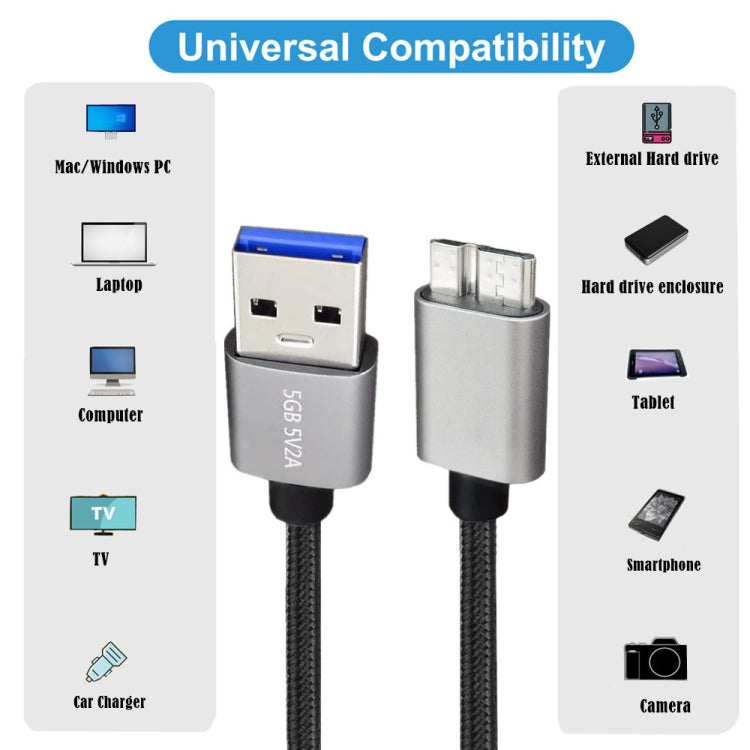 JUNSUNMAY USB 3.0 Male to Micro-B Cord Cable Compatible with Samsung Camera Hard Drive, Length:2m - USB Cable by JUNSUNMAY | Online Shopping UK | buy2fix