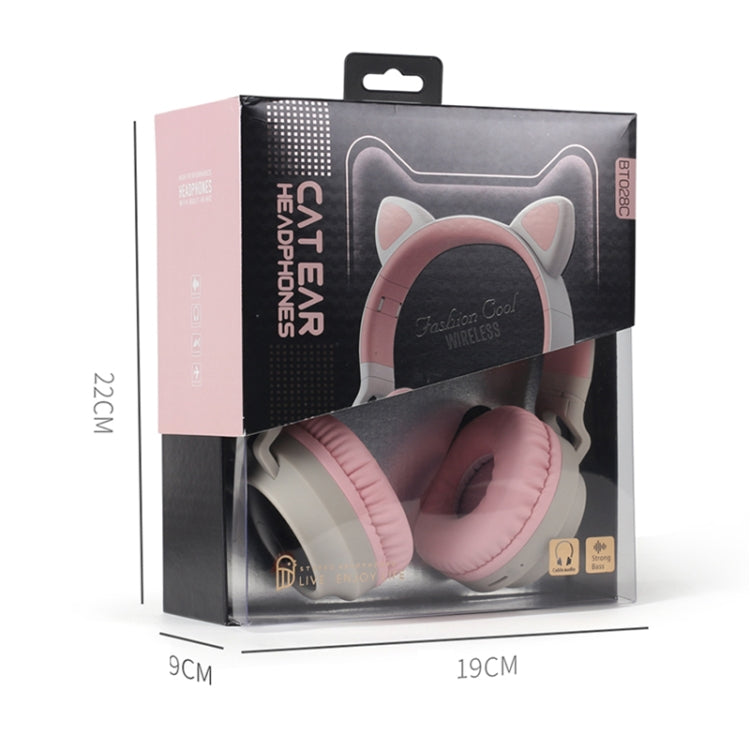 BT028C Cute Cat Ear Bluetooth 5.0 Headphones Foldable On-Ear Stereo Wireless Headset Headphone with Mic / LED Light / FM Radio / TF Card(Pink) - Headset & Headphone by buy2fix | Online Shopping UK | buy2fix