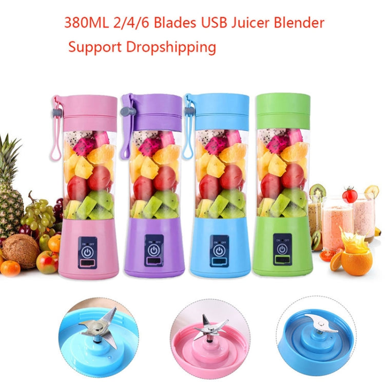 USB Rechargeable Electric Automatic Vegetable Fruit Citrus Orange Juice Maker Cup Mixer Bottle (380ML)(4 Blades Blue) - Home & Garden by buy2fix | Online Shopping UK | buy2fix