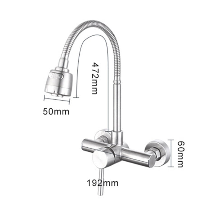 Stainless Steel Material Wall Mounted Kitchen Sink Mixer Faucet Free Rotation Hose Water Tap - Faucets & Accessories by buy2fix | Online Shopping UK | buy2fix