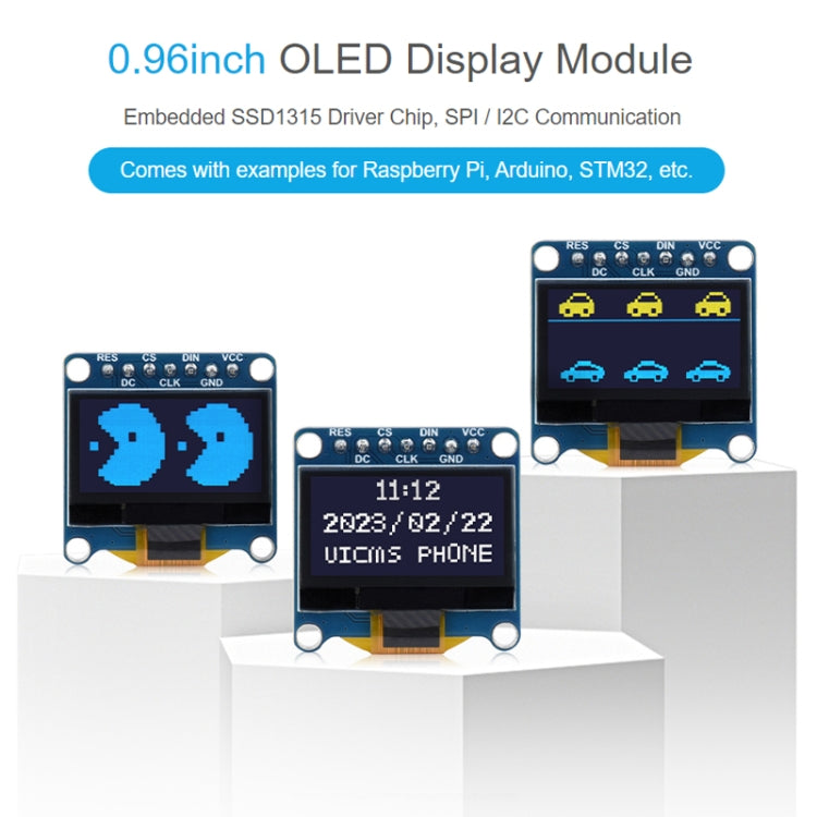 Waveshare 0.96 inch OLED Display Module, 128×64 Resolution, SPI / I2C Communication(E Blue) - Boards & Shields by Waveshare | Online Shopping UK | buy2fix