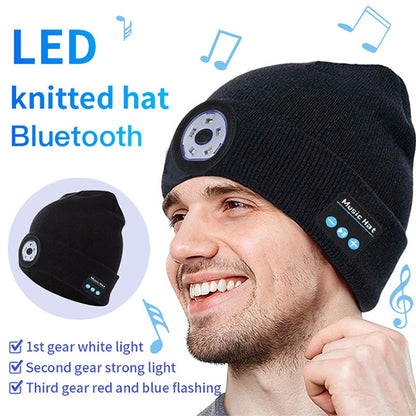 Outdoor Night Running Night Fishing LED Light Illumination Bluetooth 5.0 Knitted Hat (Navy Blue) - Smart Wear by buy2fix | Online Shopping UK | buy2fix