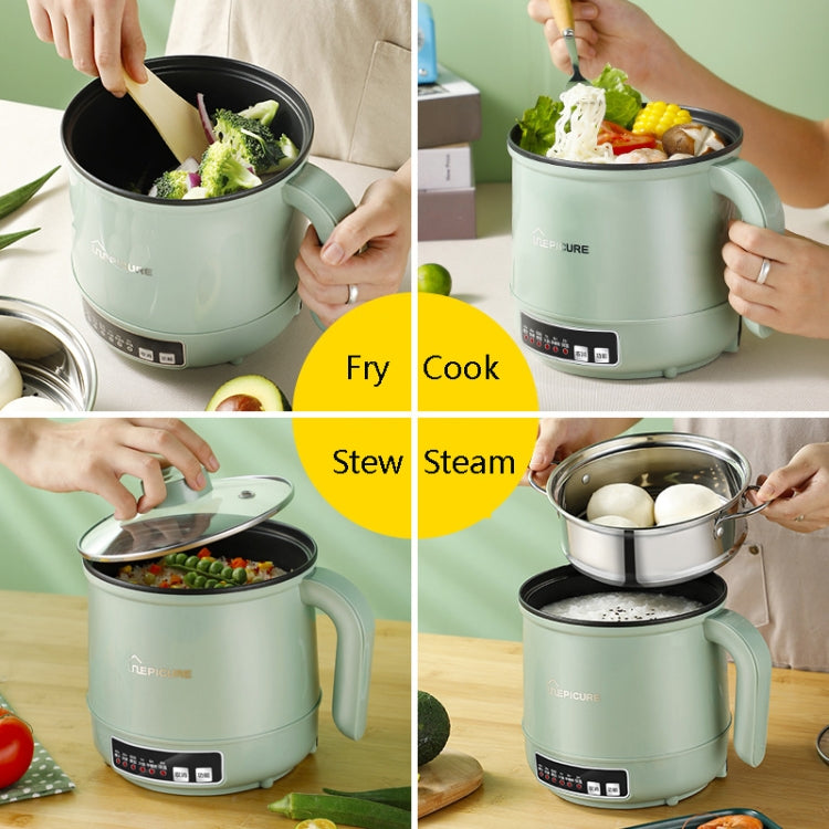Multi-Function Electric-Cooker Mini Dormitory Student Cooking Rice Stir Frying Non-Stick Pot, 110V US Plug, Colour: Green Smart with Steam Grid(1.7L) - Home & Garden by buy2fix | Online Shopping UK | buy2fix