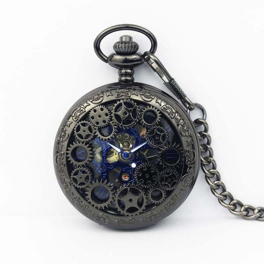 Classical Mechanical Pocket Watch Large Retro Gear Embossed Hollow Pocket Watch(Black) - Necklace Watch Watches by buy2fix | Online Shopping UK | buy2fix