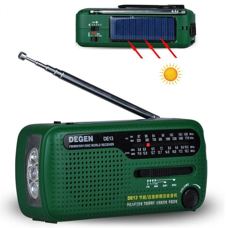 DE13 Hand-Cranked Power Full Band Solar Charging Emergency Outdoor Radio(Green) - Consumer Electronics by buy2fix | Online Shopping UK | buy2fix