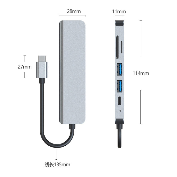 AD-033 6 In 1 USB-C / Type-C To 4K HDMI + SD / TF Card Slot + PD USB-C / Type-C Charging + 2 USB 3.0 Ports Multifunctional HUB Docking Station - Computer & Networking by buy2fix | Online Shopping UK | buy2fix