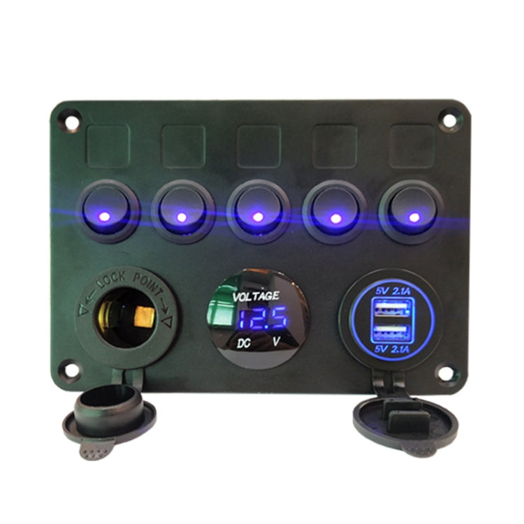RV Yacht Car Combination Cat Eye Switch Dual USB Car Charging Control Panel With Voltmeter(Blue Light) - In Car by buy2fix | Online Shopping UK | buy2fix
