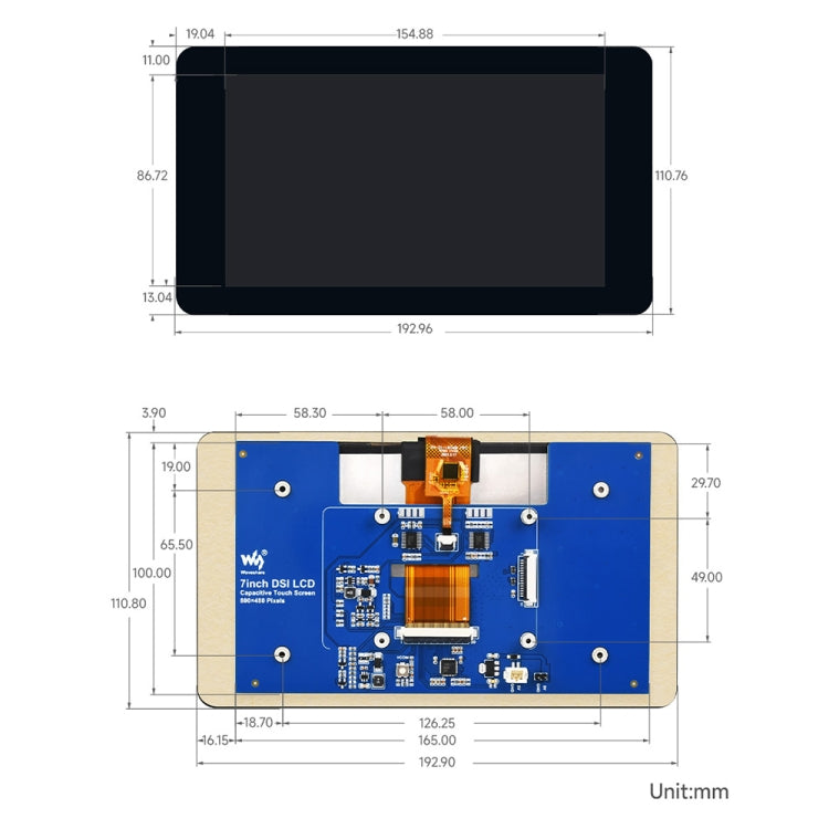 Waveshare 7 inch 800×480 IPS Capacitive Touch Display, DSI Interface, 5-Point Touch without Case - LCD & LED Display Module by Waveshare | Online Shopping UK | buy2fix