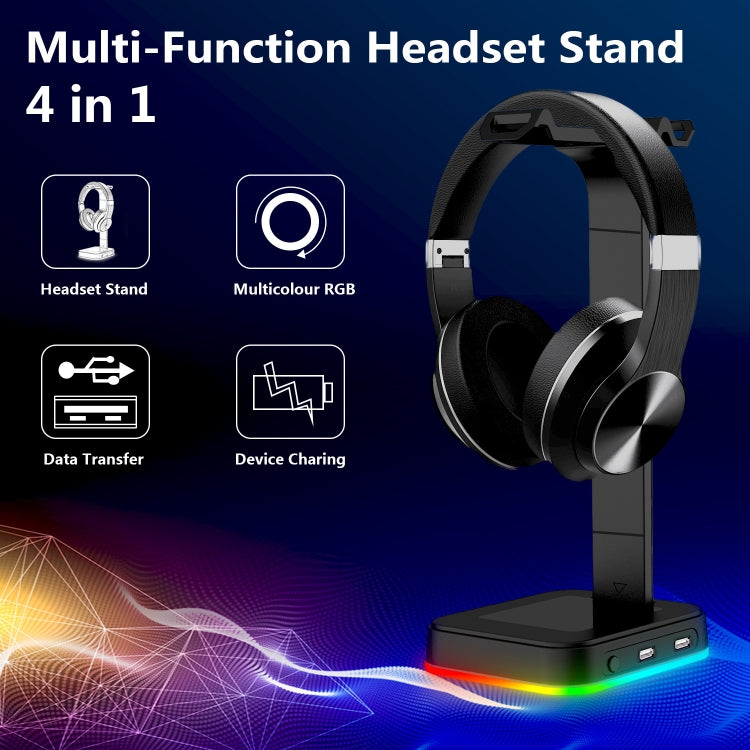 RGBD9 RGB Headset Stand Color-Changing Gaming Headset Stand Gaming Headset Display Stand with Dual USB Ports(Black) - Headset Stand by buy2fix | Online Shopping UK | buy2fix