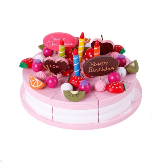 Wooden Strawberry Double-Layer Birthday Cake Children Educational Role-Playing Toy(Pink) - Pretend Play Toys by buy2fix | Online Shopping UK | buy2fix