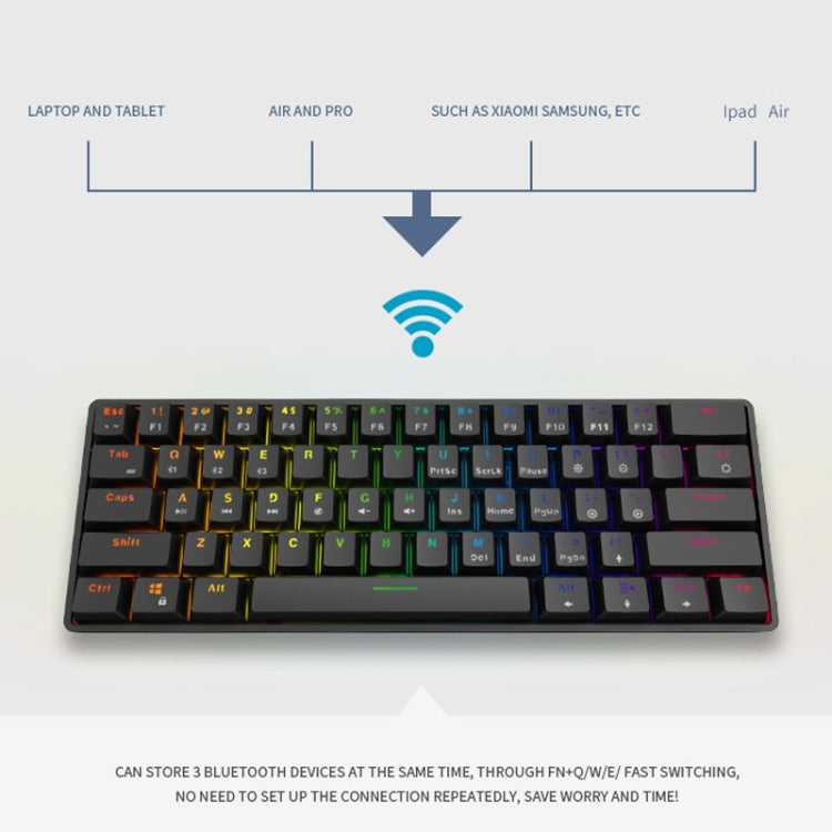 LEAVEN K28 61 Keys Gaming Office Computer RGB Wireless Bluetooth + Wired Dual Mode Mechanical Keyboard, Cabel Length:1.5m, Colour:   Red Axis (Black) - Wireless Keyboard by LEAVEN | Online Shopping UK | buy2fix